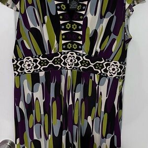 K Petite Purple and Green Dress with Retro Print